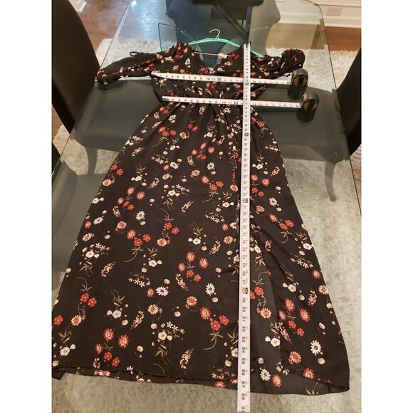 Lilian Women Black Floral Polyester Cold Shoulder Long Sleeve Long Maxi Dress 2X - Picture 10 of 13
